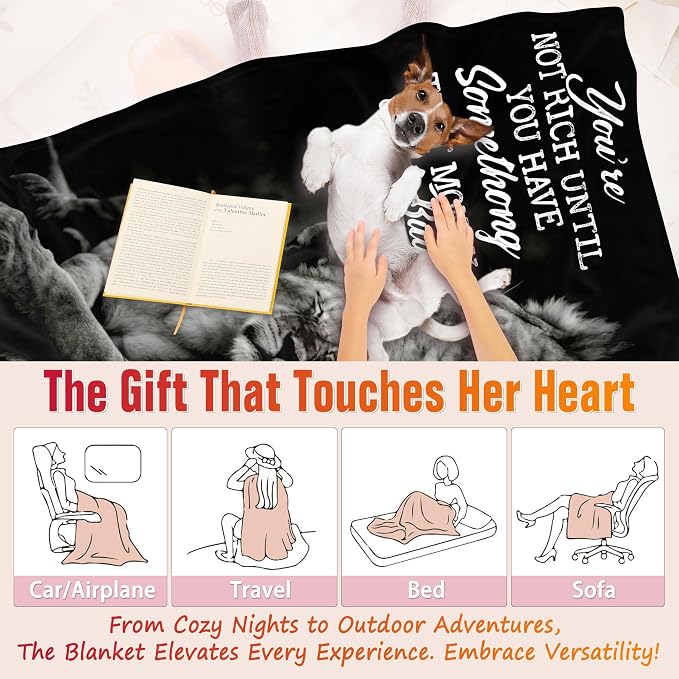 TURMTF Lion Dad Hugging Cub Blanket, Soft Fleece Throw with Inspirational Quote You're Not Rich Until You Have Something Money Can't Buy, Cozy Gift for Family on Valentine's Day Birthday 55"x70"