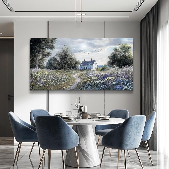 KELIYUAN Large Wall Decor Canvas Painting Wall Art For Bedroom Living Room Decoration Retro Pastoral Flower Sea Landscape Painting Art Print Picture Room For Farmhouse Room Home Decor 30x60 In