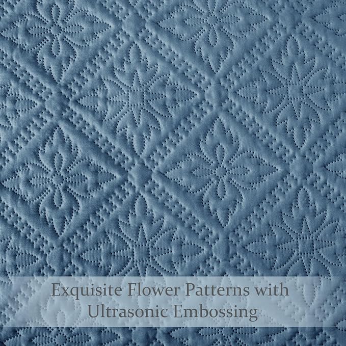 Exclusivo Mezcla California King Quilt Set, Grayish Blue | Lightweight Soft Bedspreads Coverlets, All Season Bedding with 2 Pillow Shams, Modern Style for Bedroom Guest Room