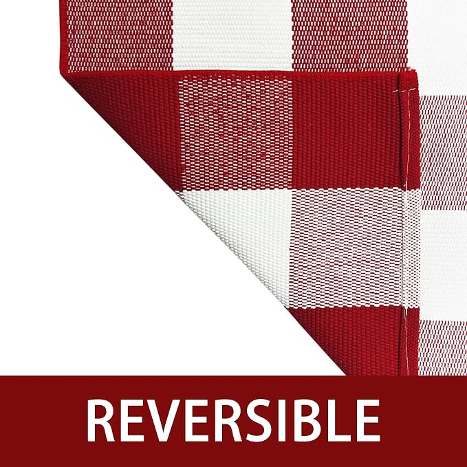 USTIDE Cotton Buffalo Plaid Rug Red&White Check Rugs 23.6"X51" Hand-Woven Indoor or Outdoor Rugs for Layered Door Mats Washable Carpet for Front Porch/Kitchen/Farmhouse/Entryway