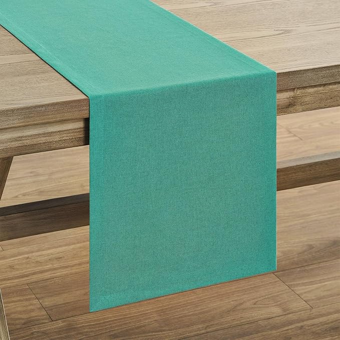 ZeeMart Basic Linen Style Table Runner, 14x36 Inch Teal | Mitered Corner Design, Medium Weight Fabric, Rustic Farmhouse Style, Machine Washable Easy Care Everyday Table Scarf