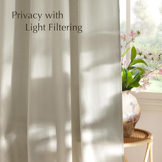 NICETOWN Linen Blend Bone White Curtains 96 inches Long, Rod Pocket & Back Tab Light Filtering Semi Sheer Window Treatments Privacy Added Drapes for Bedroom, W55 x L96, 2 Panels