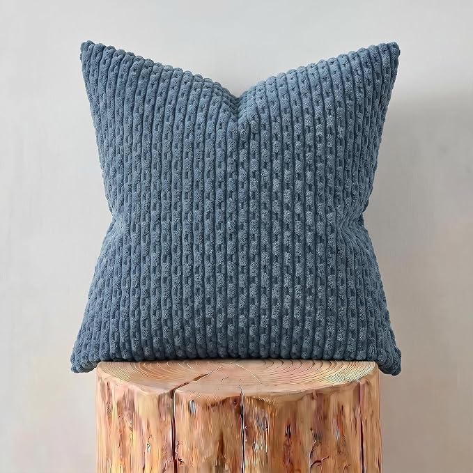 Fancy Homi 2 Packs Dusty Blue Decorative Throw Pillow Covers 26x26 Inch for Couch Bed Sofa, Modern Farmhouse Boho Home Decor, Soft Cute Plush Corduroy Cushion Case 66x66 CM