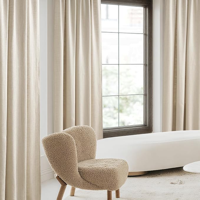 NICETOWN Jacquard Linen Farmhouse Curtains, Waffle Weave Pattern Privacy with Light Filtering Window Treatments for Bedroom, W52 x L90, 2 Panels