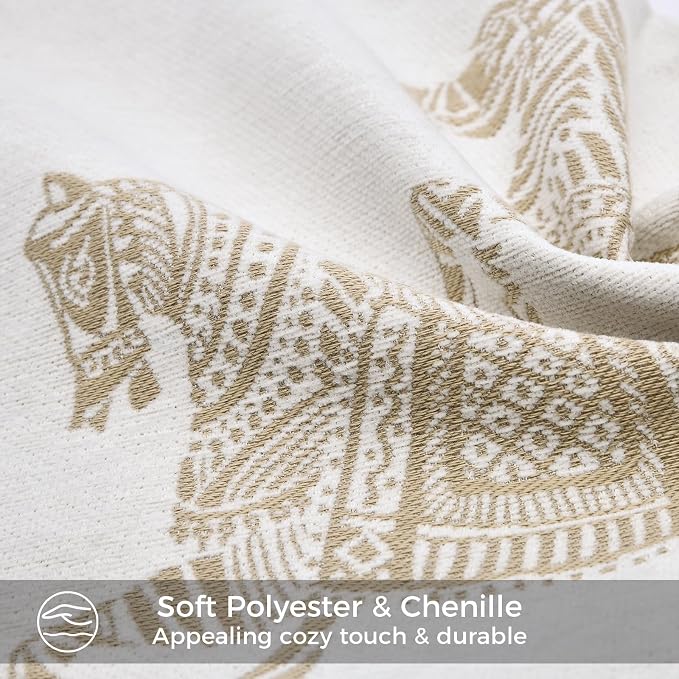 Throw Pillow Cover 20x20 inches, Double Sided Beige Horse Pattern Chenille Jacquard Pillow Covers, Modern Style Horse Pillows Decorative Throw Pillows Cushion Cover for Bed Couch