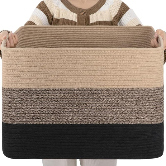 OIAHOMY Blanket Basket Laundry Basket Dog Toy Basket 108L Yellow Black | Large Storage Basket,Baby Basket,Toy Storage,Woven Rope Basket for Blankets,Blanket Storage for Living Room
