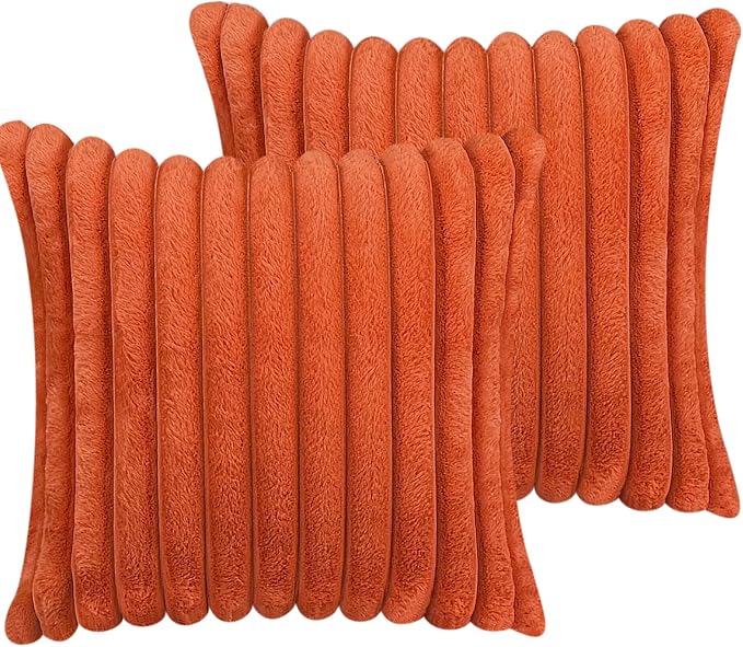 COTEY 20x20 Decorative Faux Fur Throw Pillow Covers Set of 2- Burnt Orange