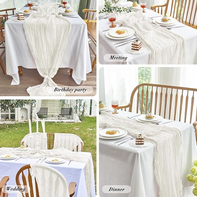 IVAPUPU Ivory Table Runner 120 Inches for Wedding Birthday Party Home Decor | 2 Pcs Boho Gauze 10FT Cheesecloth Table Runners for Baby Shower Decorations Summer Garden Farmhouse
