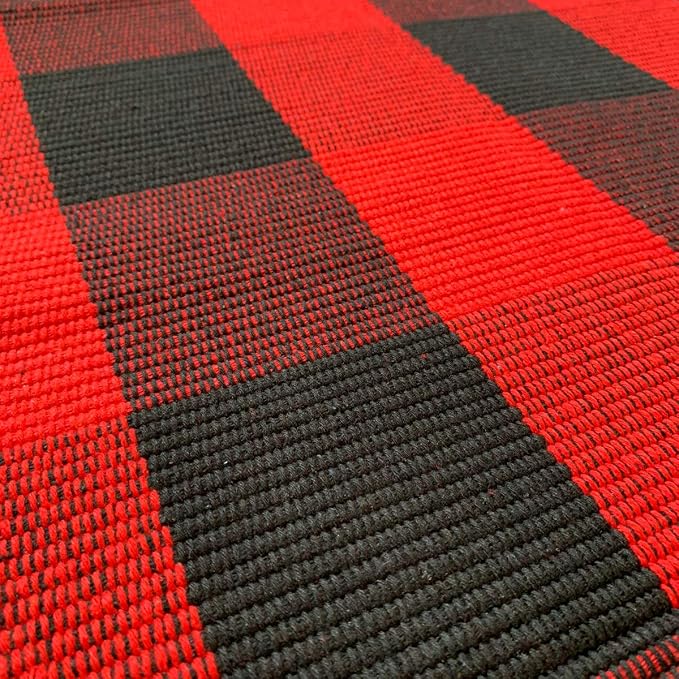 Ukeler Cotton Plaid Rugs Red/Black Hand-Woven Checkered Door Mat Washable Buffalo Check Area Rugs for Kitchen/Bathroom/Entry Way, 51.2''×23.6'', Red and Black Plaid Rug