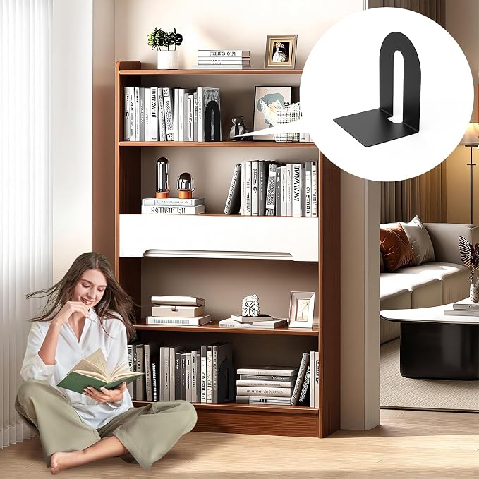Heavy Duty 10" Bookends, 1 Pair Black Bookend for Office, Home,Bookshelves