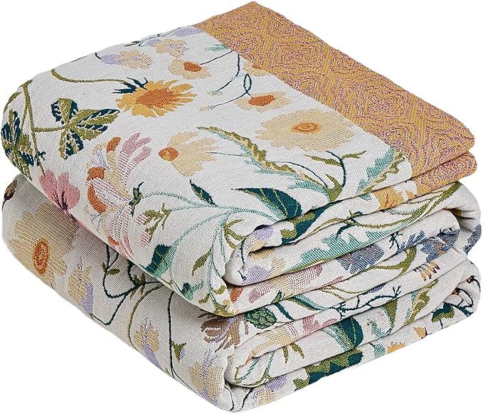 MSGKV Boho Throw Blanket 60"x80" Cotton Floral Blanket for Couch Bed Decor | 100% Cotton Throw, Colorful Floral, Reversible Blanket, Breathable Lightweight, Road Trip Blanket, Machine Washable