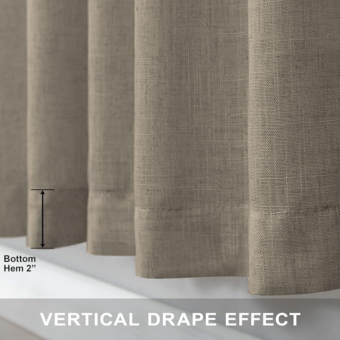 Pitalk Taupe Linen Curtains 63 Inch Length 2 Panels Soft Thick Linen Textured Window Drapes for Bedroom Living Room Semi Sheer Light Filtering Burlap Look Decor 52x63 Long Back Tab Rod Pocket Pleated