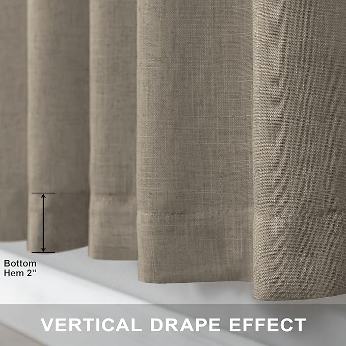 Pitalk Taupe Short Linen Curtain Living Room Back Tab Rod Pocket Lightweight Semi Sheer Curtains Burlap Light Filtering Thick Linen Drape for Bedroom 52 x 45 Inches Long Set of 2 Panels