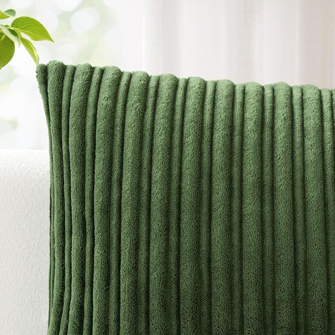 Kevin Textile Striped Corduroy 12”x24” Pillow Cover 1 Pack, Moss Green