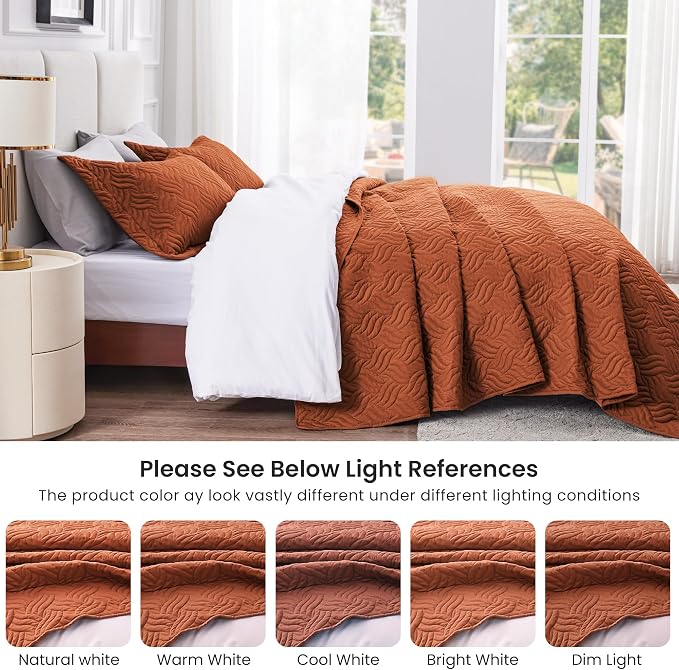 Love's cabin Quilts for Full Bed Umber Bedspreads Bedding Set - Lightweight Bedspread Comforter - Wave Pattern Bedding Coverlet for All Season - 3 Pieces (1 Quilt, 2 Pillow Shams)