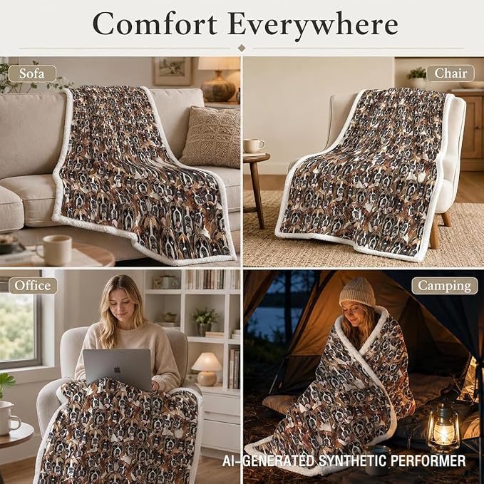 BlessLiving Throw Blanket, Brown Dog Animal Gift, 60x80 in | sherpa fleece fabric, Boxer Dense Pet Blankets Puppy Lovers print, for couch or sofa, pet lovers, easy machine care