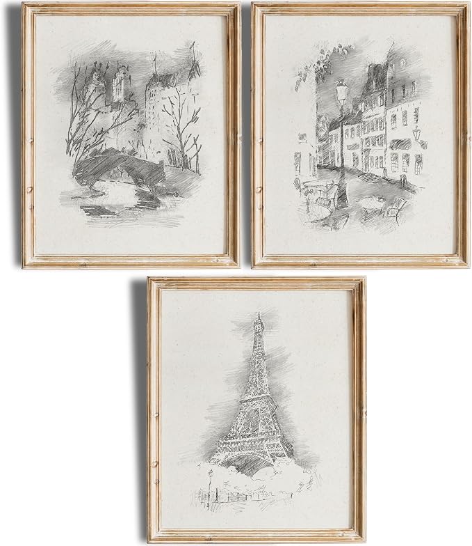 DREAM BIG PRINTABLES Paris Sketches Art Prints (Set of 3) - 8x10 | French Travel Wall Decor
