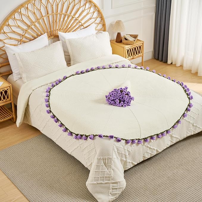 Longhui bedding Hand Crochet Lily of the Valley Blanket, 60” Floral Throw Afghan, Delicate Gift Symbolizing Happiness for Women, Her, Mom - Perfect for Mother‘s Day & Weddings