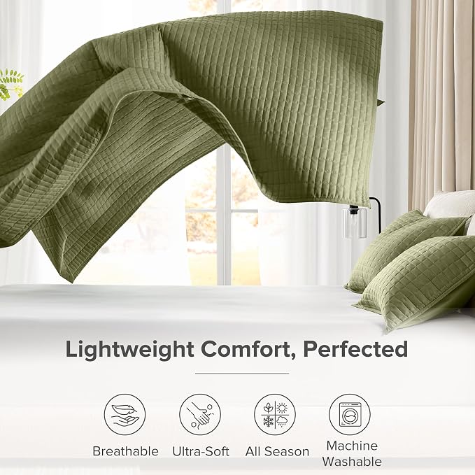 Comfort Spaces Kienna King Quilt Bedding Set 3 Piece, 104"x90" Olive Green | Soft Cozy Lightweight Summer Coverlet Cal King, Quilted Bedspreads Extra Layer, Modern Casual Bedroom Decor, OEKO-TEX
