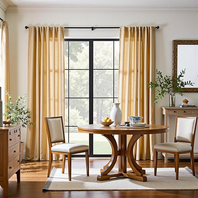 jinchan Linen Curtains Light Filtering Back Tab 50x84 Inch 2 Panels Yellow | Semi Sheer Curtains 84 inch length for Bedroom Living Room, Modern Farmhouse Drapes with Rod Pocket, Natural Boho Curtains