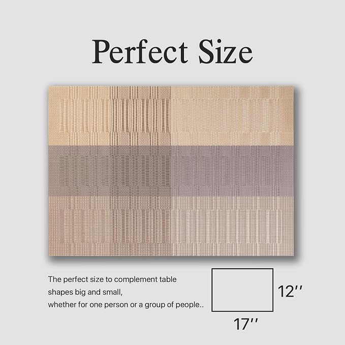 Placemats Set of 6 - Easy Clean Woven Vinyl Placemats for Dining Table, Indoor/Outdoor Place Mats, Washable PVC Table Mats （Gold Dune）