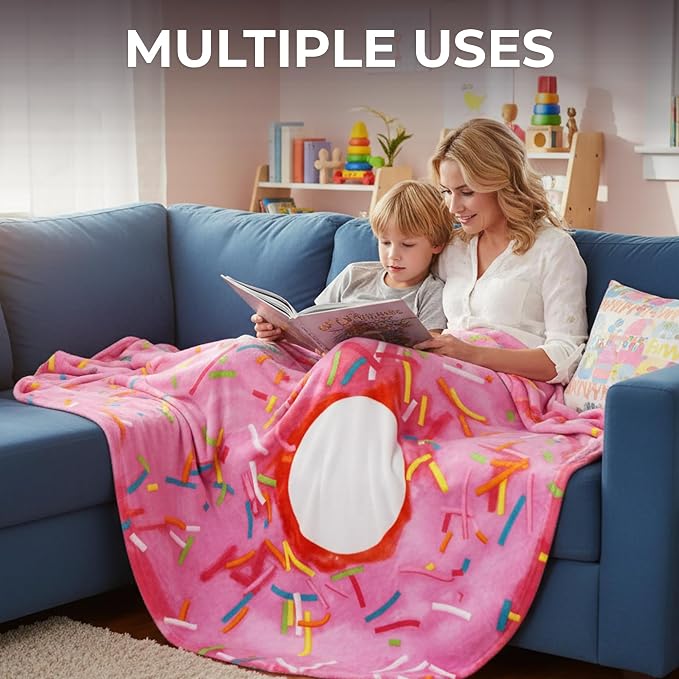 Zulay Kitchen Donut Blanket – 80 Inch Round Pink Glazed Throw – Soft 285 GSM Flannel Blanket for Adults & Kids – Funny, Cozy, Novelty Gift for Home, Travel & More