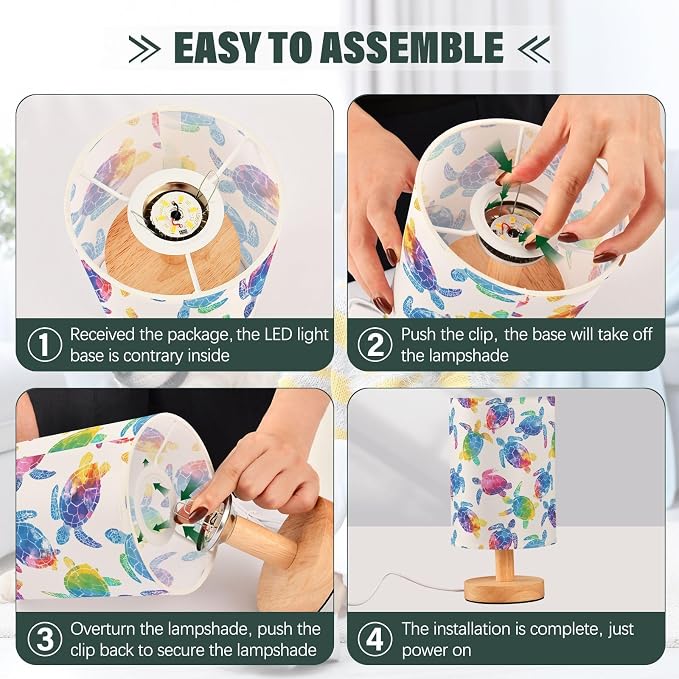 ALAZA Multicolor Watercolor Sea Turtle Decor Bedside Table Lamp with USB Port for Bedroom Nightstand Office Desk LED Bulb Included