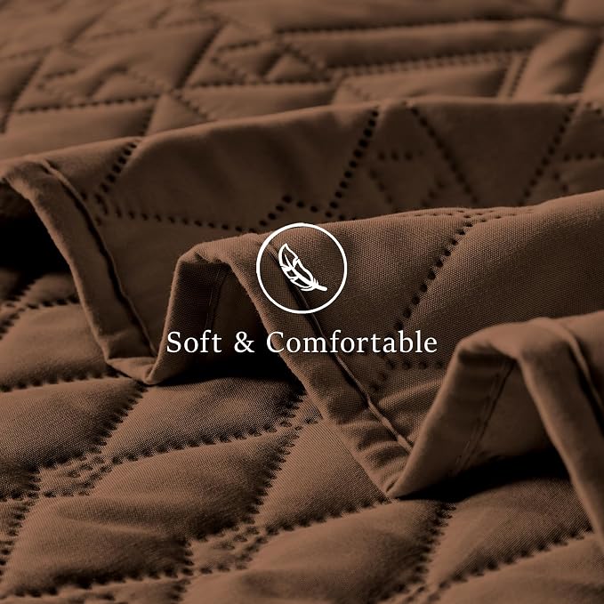 akkialla Full/Queen Size Quilt Bedding Set,Brown Lightweight Microfiber Soft Bedspread,Modern Style Geoetric Pattern Coverlet Set for All Seasons,3 Piece(1 Quilt,2 Pillow Shams)