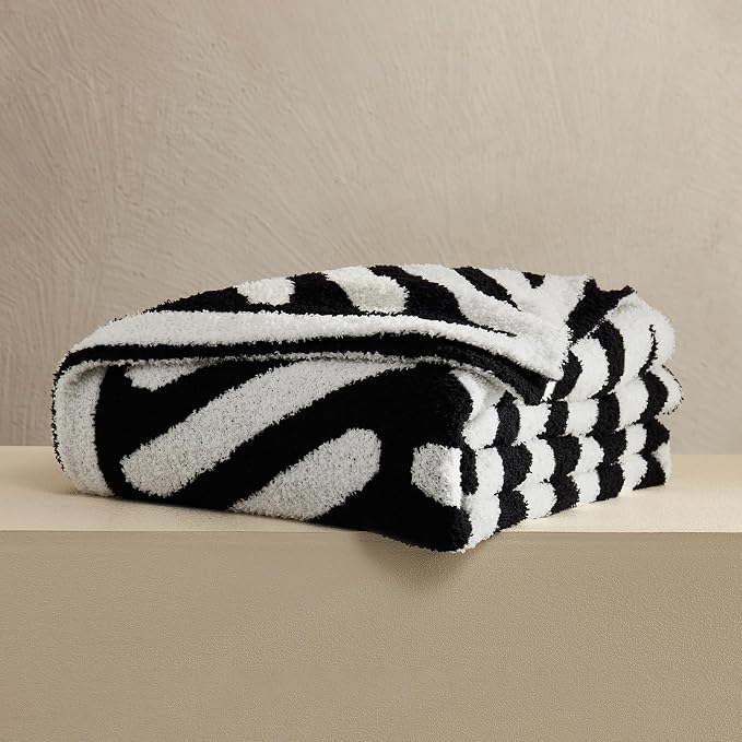 Soft Striped Throw Blanket for Couch, Cozy Warm Knitted Blankets | Lightweight Fuzzy Travel Warm Decor for Women, Mom, Girls, Sofa, Chair, 50x60in, Black White