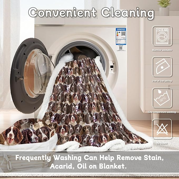 BlessLiving Fuzzy Dog Blanket for Kids Adults Puppy Lovey Fleece Blanket Reversible Animal Pattern Sherpa Throw (English Springer Spaniel, 60 x 80 Inches)
