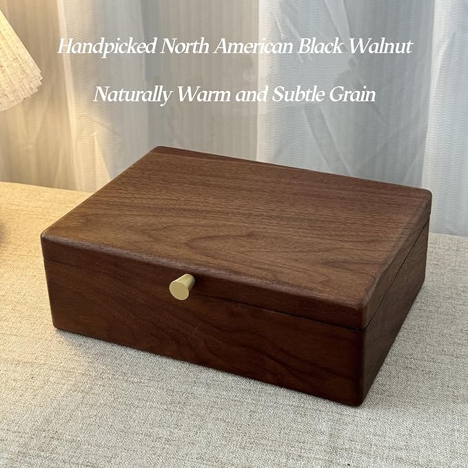 Bescott 2 Layer Solid Black Walnut Wooden Jewelry Box for Women Wood Vintage Organizer for Men Earrings Rings Necklaces Bracelet Watch Storage