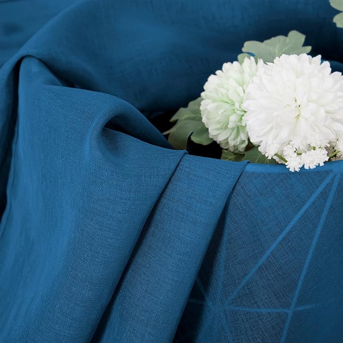 Tollpiz Short Sheer Curtains Linen Textured Bedroom Curtain Sheers Light Filtering Rod Pocket Voile Curtains for Living Room, 54 x 45 inches Long, Classic Blue, Set of 2 Panels
