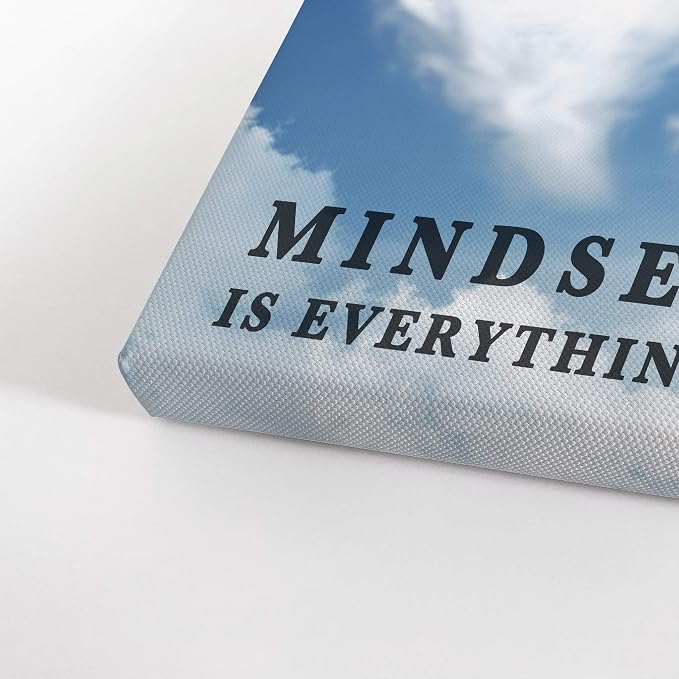 Smile Art Design Mindset is Everything Quote Elephant with Balloon Blue Sky Motivational Wall Art Canvas Print Inspirational Wall Art Entrepreneur Quote Office Decor Artwork Gift Ready to Hang 15x22