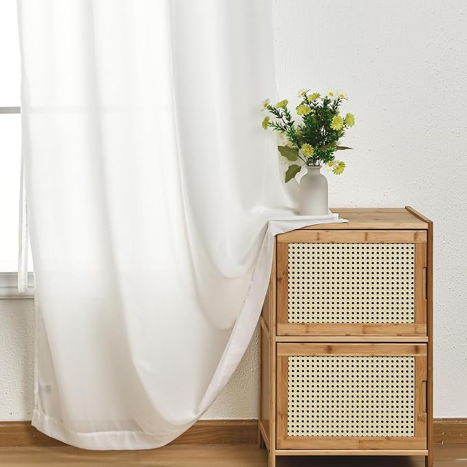 DWCN Non-See-Through White Privacy Sheer Curtains Light Filtering Window Curtains Drapes for Living Room Bedroom 52x63 Inch, 2 Panel