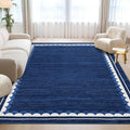 COZYLOOM 5x7 Living Room Rugs Washable Bedroom Rug Non Slip Stain Resistant Modern Bordered Rug Non Shedding Low Pile Carpet Foldable Thin Neutral Mats for Dining Room, Office, Blue
