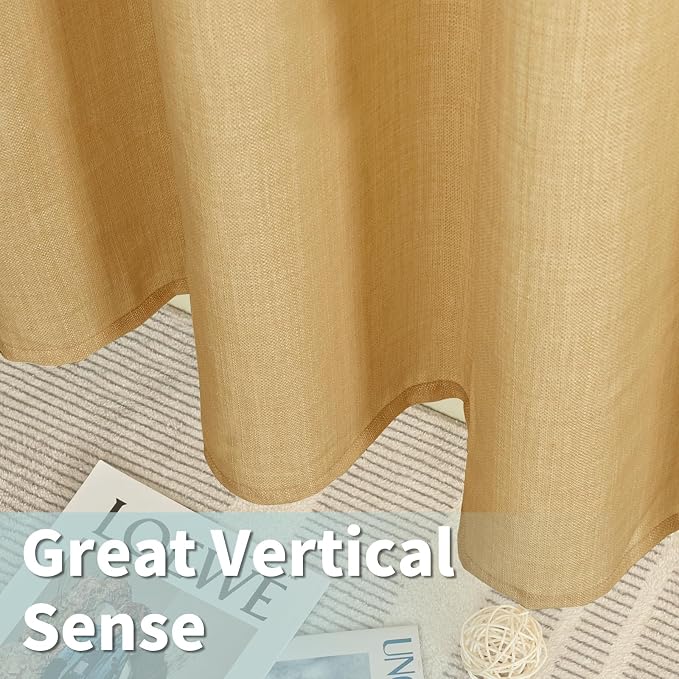 Light Filtering Faux Linen Curtains for Bedroom, Caramel Brown | Thick Linen Textured, Soft, Privacy Sheer Window Burlap Curtains, Living Room, Farmhouse, Grommet, 52 x 63 Inch, 2 Panels