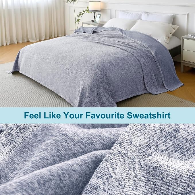 KAWAHOME Summer Sweatshirt King Size Blanket for Bed Lightweight Soft Thin | Breathable Jersey Blankets for Hot Sleepers in Air-Conditioned Room, Home Decor Holiday Gift, 108 X 90 Inches, Heather Blue