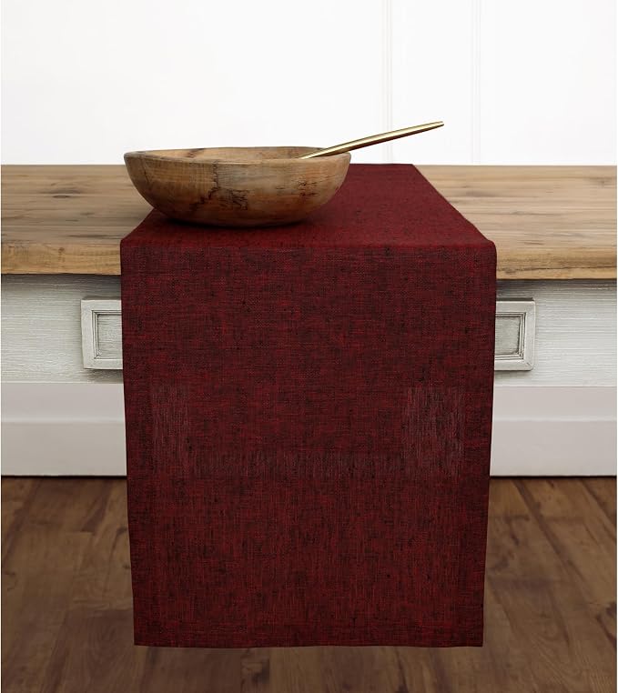 Solino Home 100% Linen Dining Table Runner Red Woven, Athena 14 x 72 in | dresses up dining tables for everyday meals, European flax fibres, machine washable, Red Garnet, soft, OEKO-TEX Certified