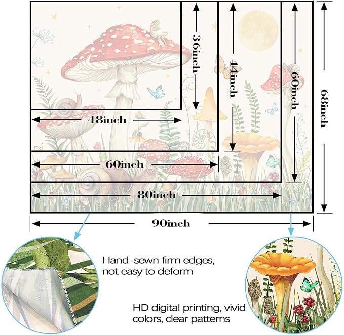 Zussun Red Mushroom Tapestry Moon Star Tapestries for Bedroom Aesthetic Beige Starry Night Green Plant Tapastrys Wall Hanging Butterfly Snail Frog Wall Tapestry for Living Room Dorm (Beige, 80" x 60")