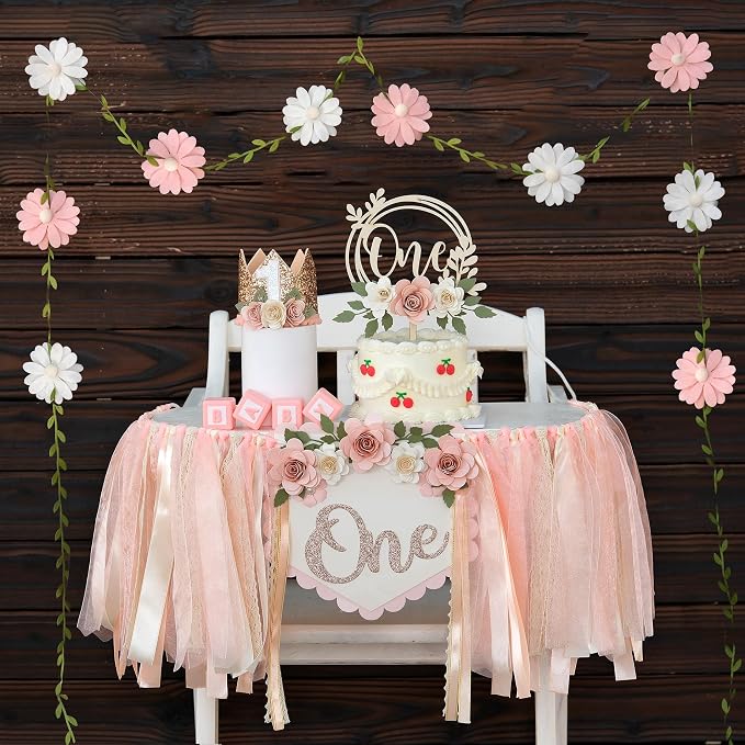JUIIZAY First Birthday Decorations for Girl 1st High Chair Banner