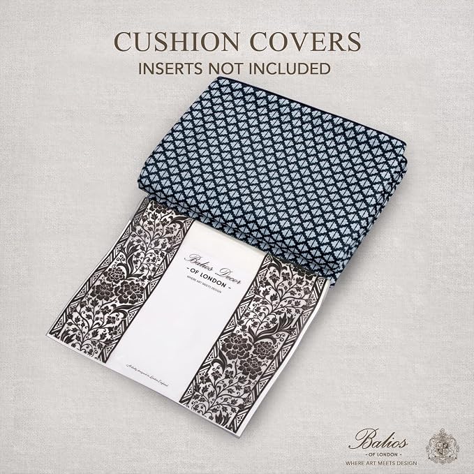 Balios Velvet Pillow Covers Set of 2, Decorative Cushion Covers for Sofa Couch, Hidden Zip, Covers Only, London Design – 18" x 18" (45 x 45 cm), Wyndham Trellis in Ink Blue