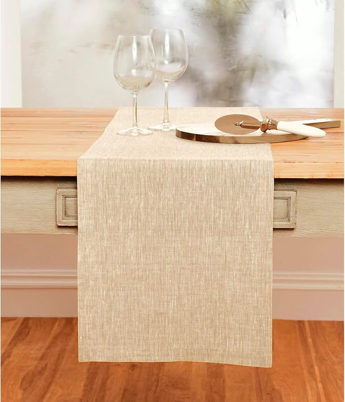 Solino Home 100% Pure Linen Table Runner Beige Long, Athena 14 x 120 in | a graceful centrepiece for dining and gatherings, European flax fibres, gift ready packaging, soft, fine, OEKO-TEX Certified