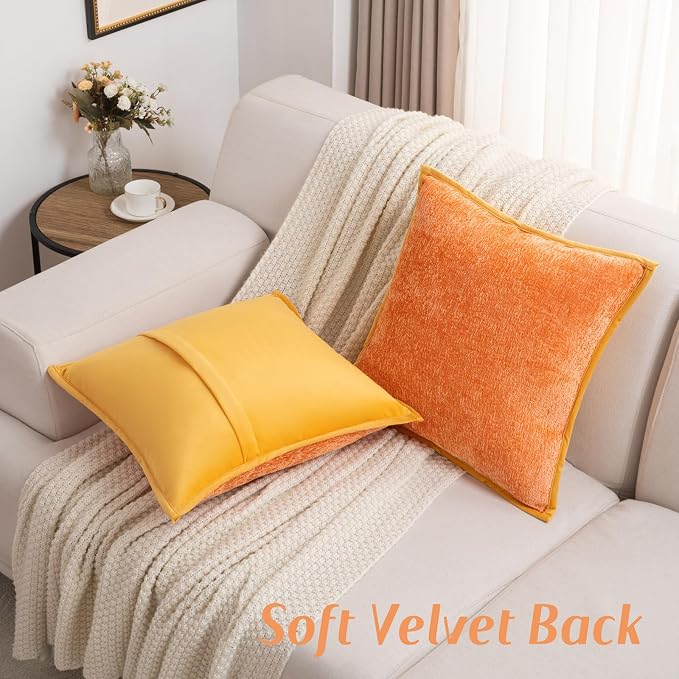 FUTEI Pack of 2 Chenille Soft Throw Pillow Covers 16x16 Inch, Orange