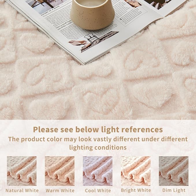 FY FIBER HOUSE Throw Blankets with Heart Checkered,Soft Warm Blankets for Lover Mom Father Gifts,Washable Lightweight Fuzzy Blanket for Couch Sofa Bed Office All Season(Beige,90"x90")