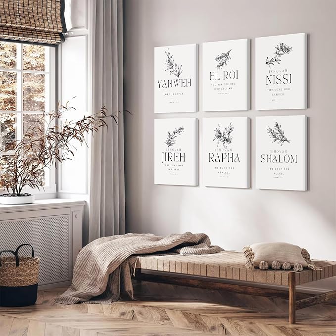 Christian Hebrew Names of God Wall Art Bible Verse Scripture Canvas Wall Decor Art Minimalist Jesus Pictures Modern Christian Poster Artwork Bible Verse Prints for Room 8x10x6 Inch Wrapped Canvas