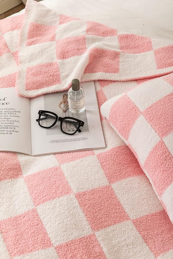 Ultra-Soft Buffalo Checkerboard Grid Fluffy Microfiber Knitted Baby Blanket Super Cozy Lightweight Checkered Bed Blanket for Sofa Couch Bed Pink 30"X40"¡­