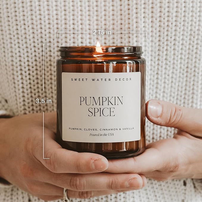 Sweet Water Decor Pumpkin Spice Candle, 9oz Amber Glass Jar, Fall