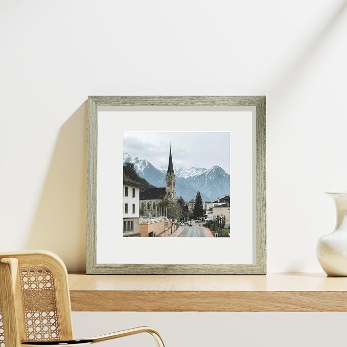 Vittanly 12x12 Picture Frames Set of 9 for Wall Mounting, Driftwood | Display Pictures 8x8 with Mat or 12x12 without Mat for Wall Mounting, Square Photo Frames for Home Decor, Engineered Wood