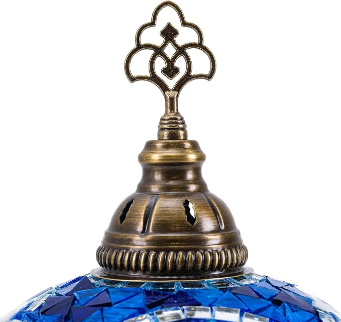 Turkish Lamp, Mosaic Table Lamp, Antique Moroccan Decorative Glass Bohemian Vintage Lamp Shade, Small Desk Tiffany Bedside Stained Glass Lamp with US Plug and E12 Socket