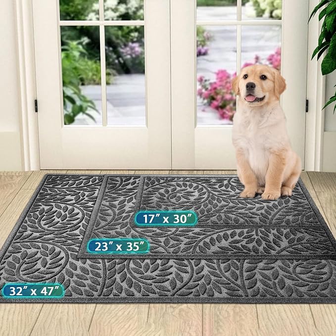 Bulijojo Front Door Mat Entrance,Durable Heavy Duty Welcome Mat,Thick Absorbent Natural Rubber Non Slip Mat,Sturdy Entryway Grey 47"x32"